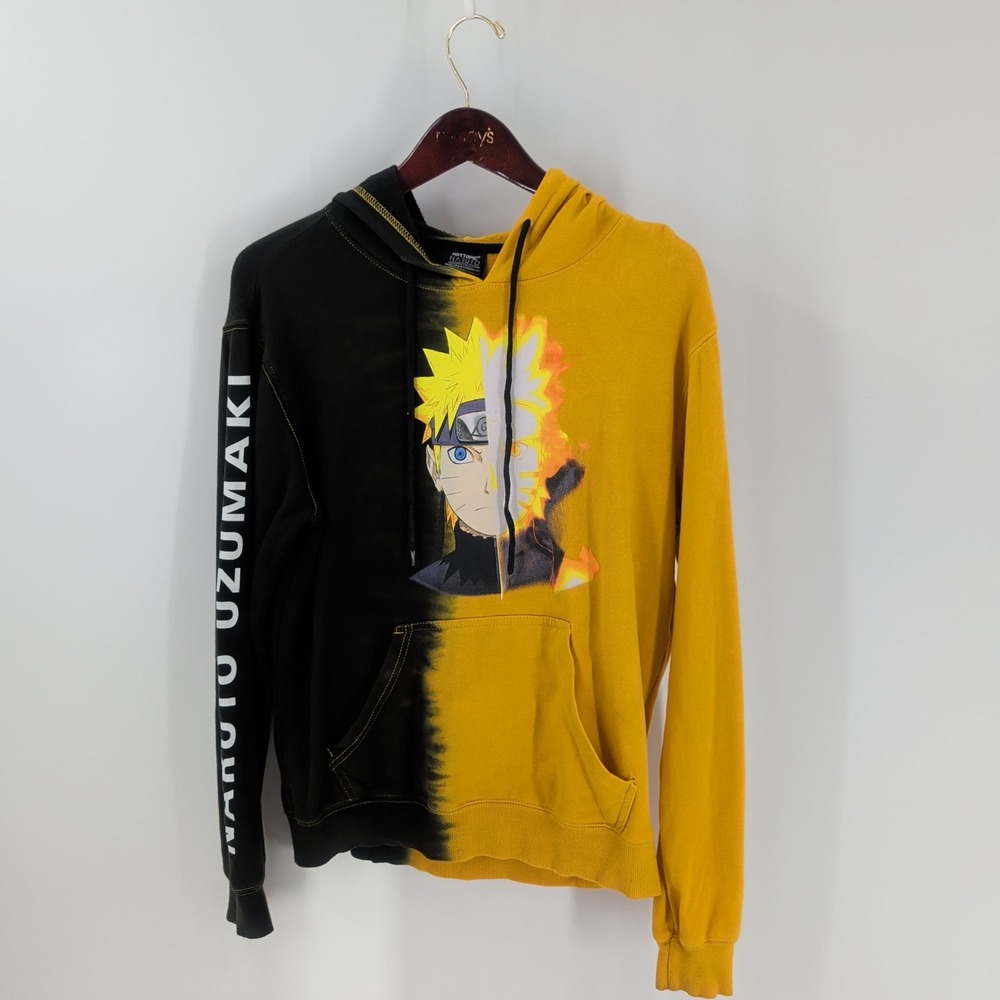 Hottopic Naruto Uzumaki Korama Mode Y2K Graphic Hooded Sweatshirt Yellow Black S